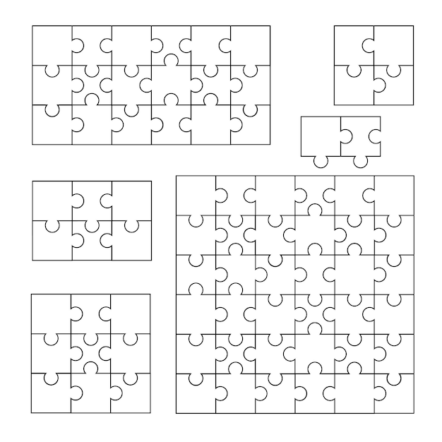 Formes de puzzle Pièces de puzzle vierges assorties et séparées pour le groupe de conception de jeu d'éléments de mosaïque processus de solution de problème de travail d'équipe Ensemble vectoriel