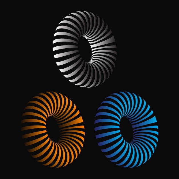 Des formes rondes 3D à rayures, des éléments en anneau, des cercles de rayures