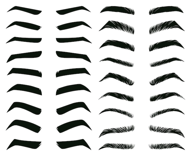 Formes De Sourcils De Dessin Animé, Sourcils Fins, épais Et Incurvés. Sourcils Classiques, Maquillage Des Sourcils Façonnant L'ensemble D'illustrations Vectorielles. Différents Types De Sourcils