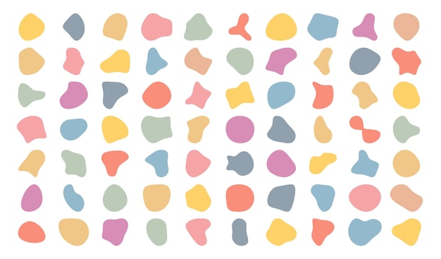 Formes de taches Blob organique irrégulier abstrait liquide couleur silhouettes aléatoire fluide bulle lisse splodge galet pierre pour affiche tendance vecteur ensemble coloré unique taches isolées