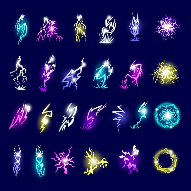 Des formes de tonnerre Effets lumineux pour les jeux 2D Collection de formes électriques vectorielles récentes