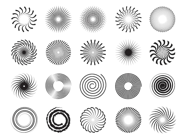 Formes de tourbillons Formes de cercle de défilements spirales et symboles de tourbillon ornement vectoriel abstrait Illustration de tourbillon en spirale de rotation de mouvement de défilement et de tourbillon