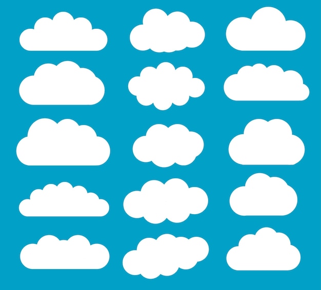 Formes vectorielles de nuage isolées sur fond bleu