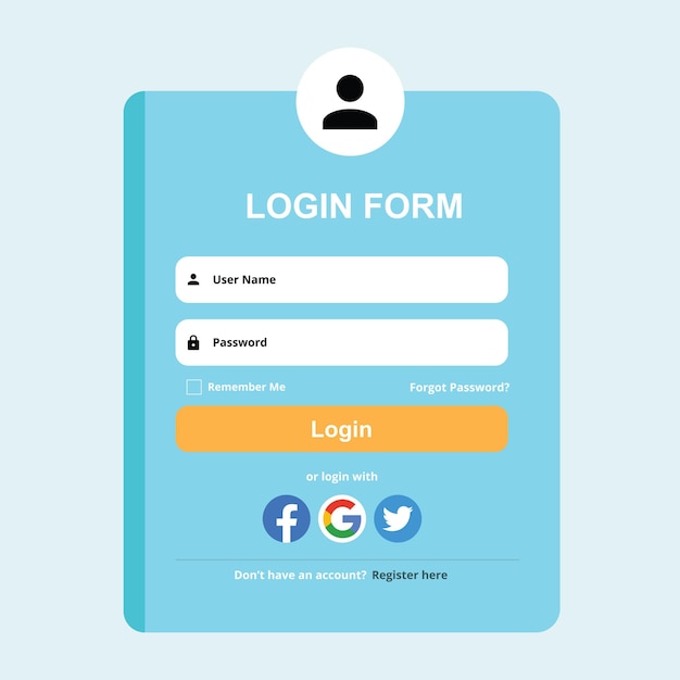 formulaire de connexion vectoriel avec une forme mignonne et moderne