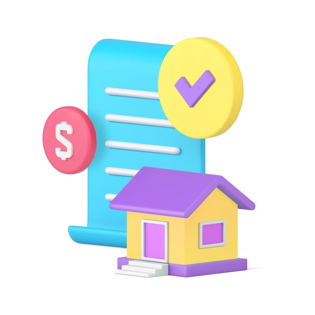 Formulaire de demande de contrat de prêt bancaire hypothécaire pour l'achat d'une maison vecteur réaliste d'icône 3D