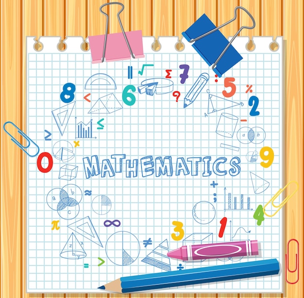 Vecteur formule mathématique doodle avec police mathématiques sur planche de bois