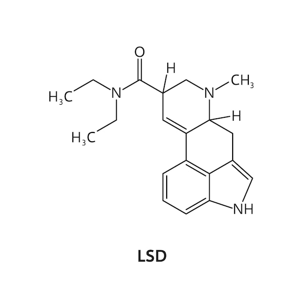 Vecteur formule moléculaire et structure chimique de la drogue lsd
