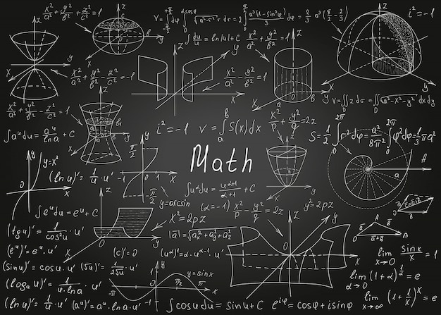 Formules Mathématiques Dessinées à La Main Sur Un Tableau Noir Pour Le Fond