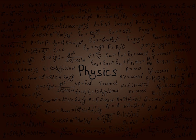 Formules De Physique Dessinées à La Main Sur Le Tableau Noir Pour L'arrière-plan. Illustration Vectorielle.