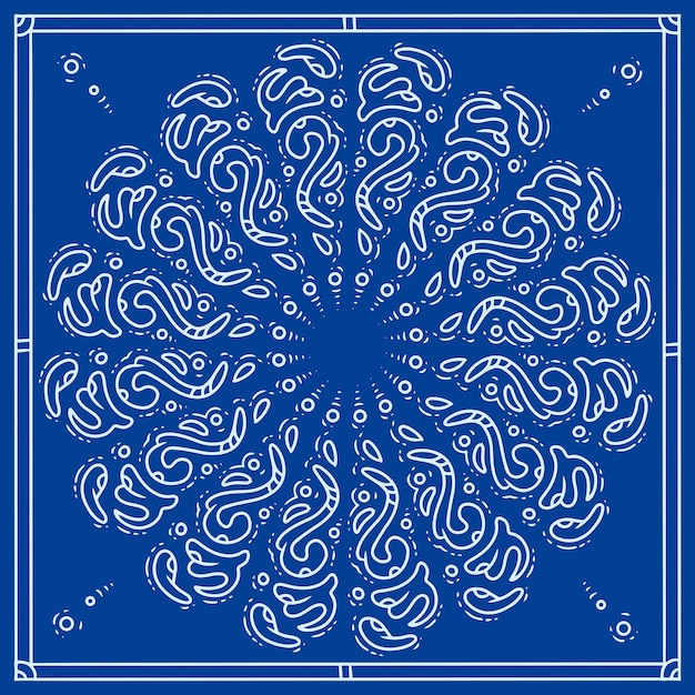 Foulard bandana vintage ornement abstrait bleu