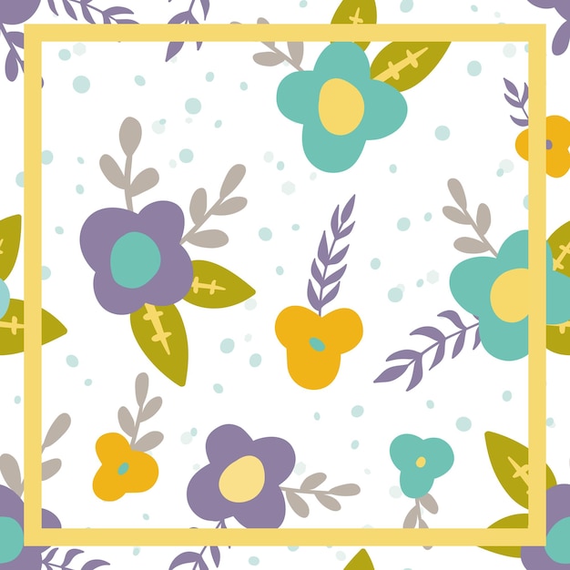 Foulard Design Fleurs Avec Motif Feuilles Et Pois Sur Fond Blanc