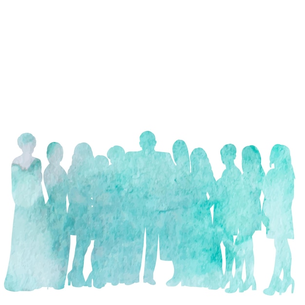 Foule De Gens Silhouette Aquarelle Vecteur Fond Blanc