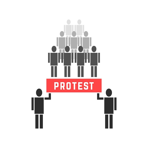 Foule De Manifestants. Concept De Manifestant, Anarchie, Victoire, Solidarité, Lutte Contre La Rébellion, Union, Défilé De Figures De Bâton. Illustration Vectorielle De Style Plat Tendance Logo Design Moderne Sur Fond Blanc