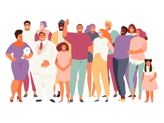 Foule multinationale et multiculturelle de personnes. Personnes d'âges différents et grand ensemble d'apparence