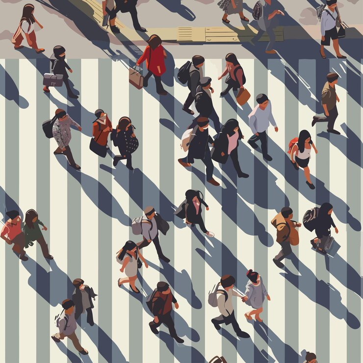 Vecteur la foule sur le trottoir les gens qui marchent dans la rue