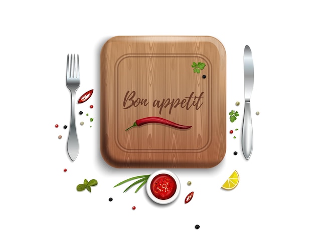 Fourchette, Couteau Et Planche à Découper. Lettrage - Bon Appétit.