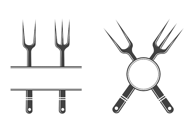 Vecteur fourchette, monogramme, vecteur, fourchette, silhouette, cuillère, vecteur, restaurant, équipement clipart