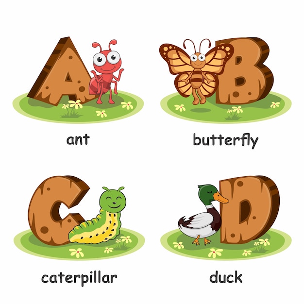 Fourmi Papillon Chenille Canard En Bois Animaux Alphabet