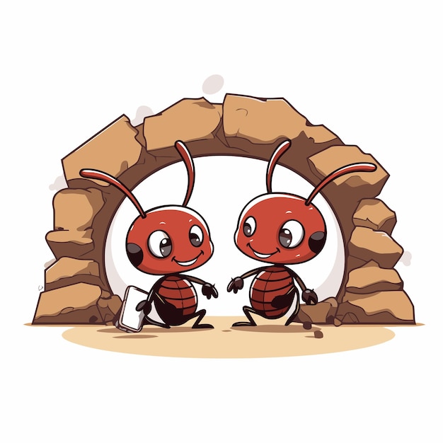 Vecteur des fourmis dans la grotte illustration vectorielle de dessin animé isolée sur fond blanc