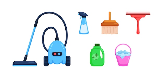 Fournitures ou outils de nettoyage équipement de nettoyage ménager et ménage isolé vecteurBucket et b