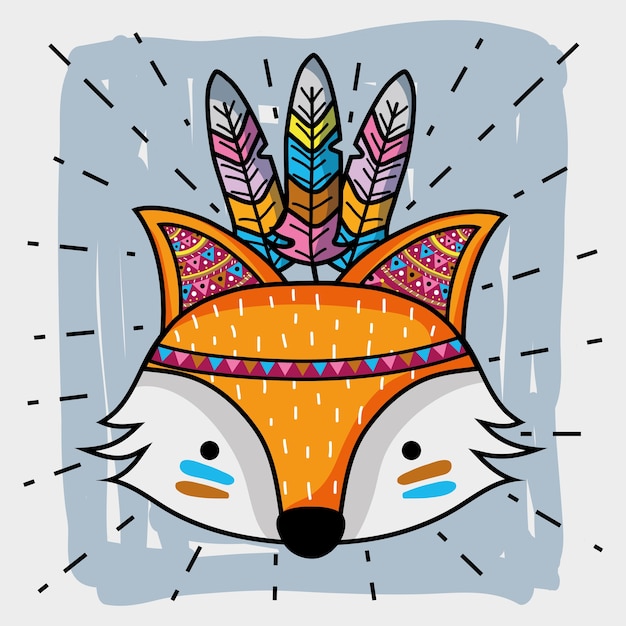 Fox animal tribal avec illustration vectorielle de plumes décoration