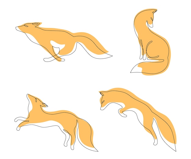 Fox Différentes Poses Un Style De Ligne