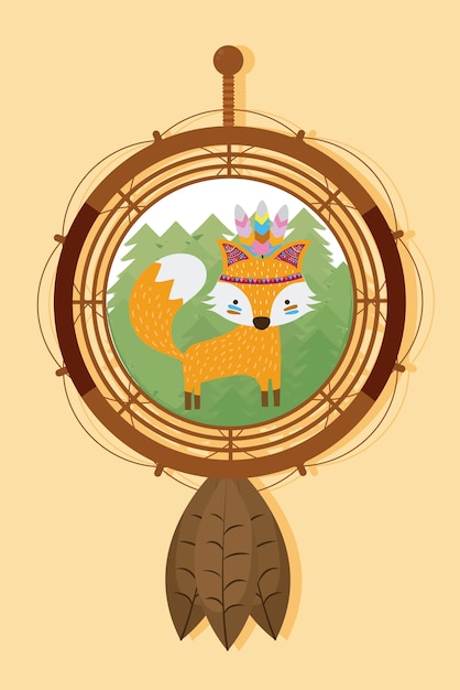 Fox Sur Dream Catcher Dessin Animé Hippie Mignon