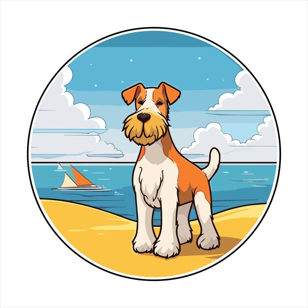 Vecteur fox terrier race de chien dessin animé kawaii personnage plage animal d'été étiquette d'animal de compagnie illustration