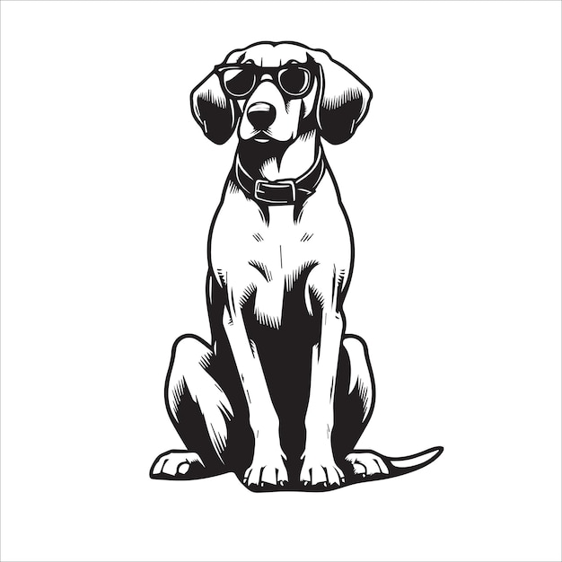 Vecteur foxhound anglais noir et blanc chien portant des lunettes de soleil illustration vector