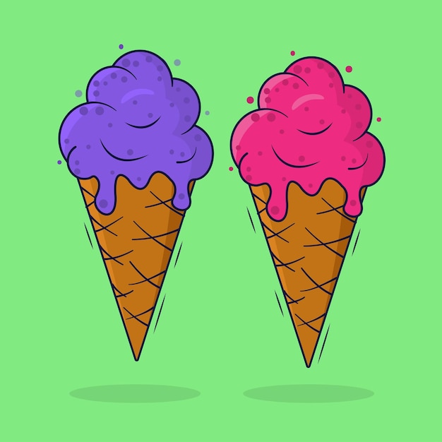 Vecteur fraise et cassis soft ice cream cone cartoon vector icon illustration