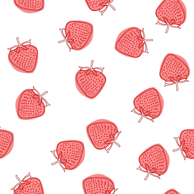 Fraise Doodle Dessinés à La Main Isolé Modèle Sans Couture De Fraise Sur Fond Blanc Fond Pour Emballage Cadeau Papier Tissu Vêtements Textile Surface Textures Scrapbook