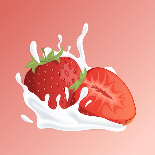 Fraise Et éclaboussure D'illustration De Dessin Animé Liquide Organique Naturel