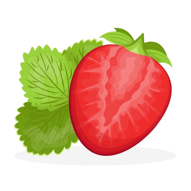 Fraise Avec Des Feuilles, Fraise Isolé Sur Fond Blanc, Illustration Vectorielle De Fraise