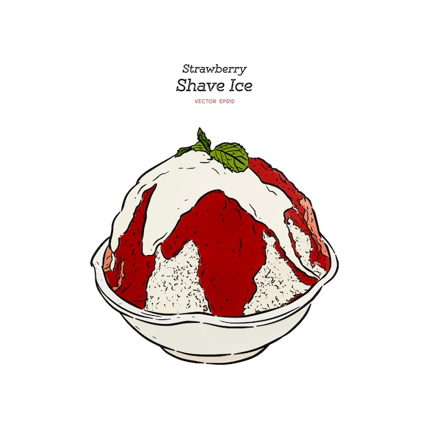 Fraise Shave Ice Ou Kakigori, Main Dessiner Esquisse Vecteur.