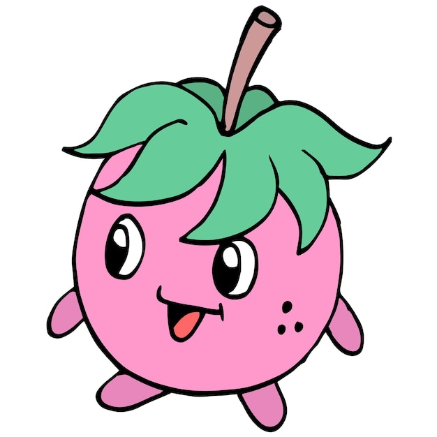 Une Fraise Avec Un Visage Mignon. émoticône Mascotte Autocollant Illustration De Dessin Animé