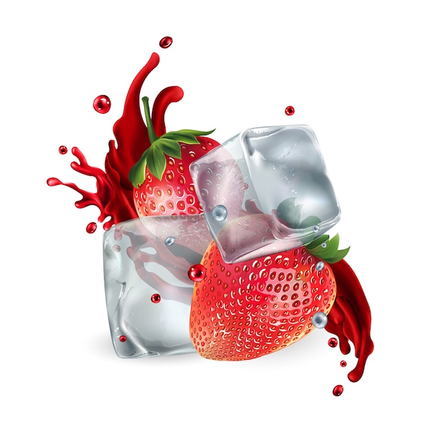 Fraises Fraîches Avec Des Glaçons Et Une Touche De Jus