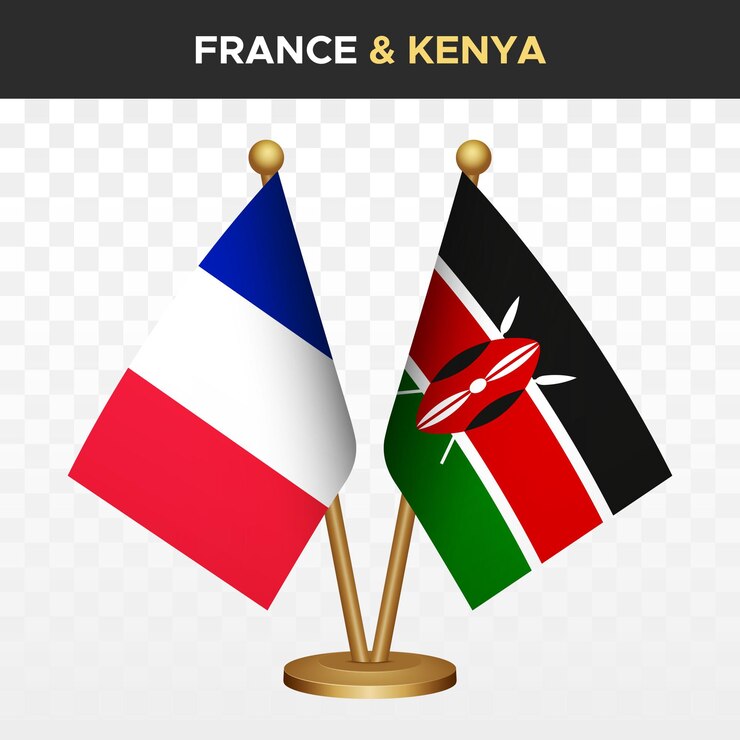 Vecteur français contre kenya drapeaux français 3d drapeau de bureau debout isolé sur blanc