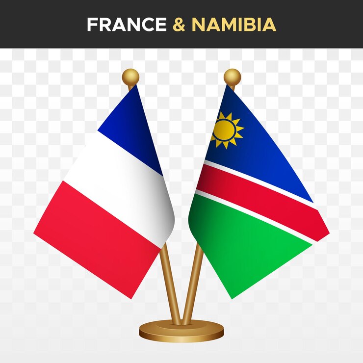 Vecteur français contre namibie drapeaux français 3d drapeau de bureau debout isolé sur blanc