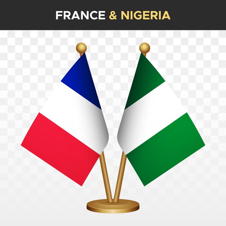 Vecteur français contre nigérians drapeaux français 3d drapeau de bureau debout isolé sur blanc