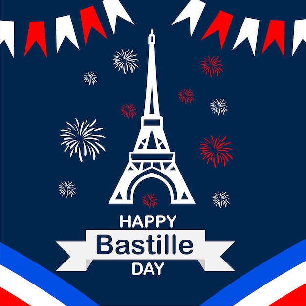 Vecteur france bastille day background avec drapeau et tour eiffel bastille day vector affiche de voeux