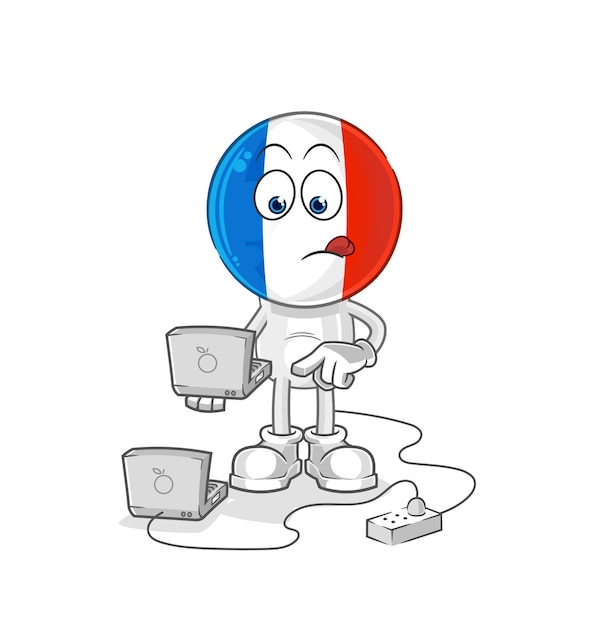 France, à, Ordinateur Portable, Mascotte, Dessin Animé, Vecteur