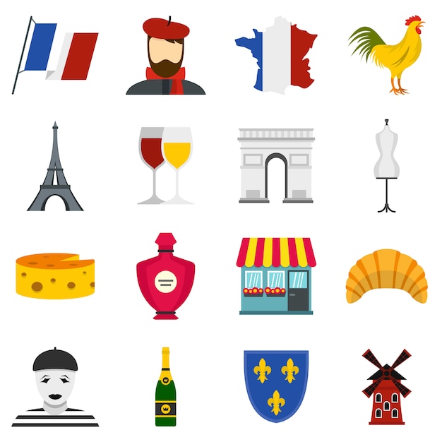 France Travel Set Icons Plats