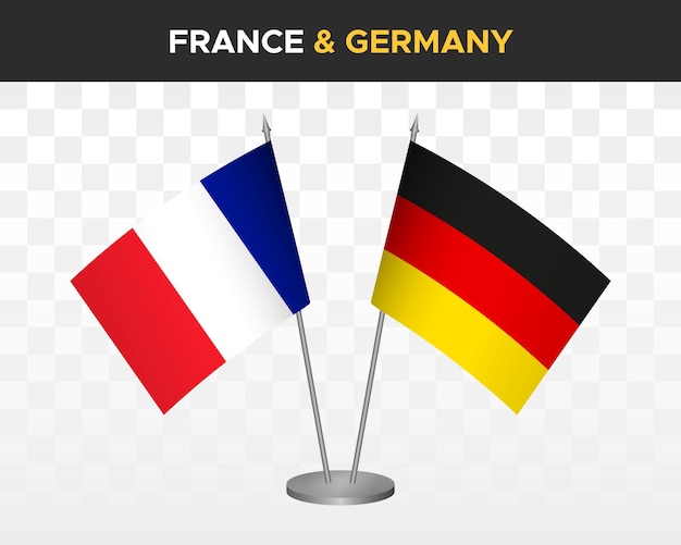 Vecteur france vs allemagne maquette de drapeaux de bureau illustration vectorielle 3d isolée drapeaux de table français
