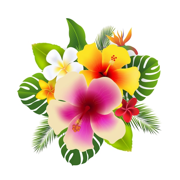 Frangipani avec une bannière de fleurs tropicales