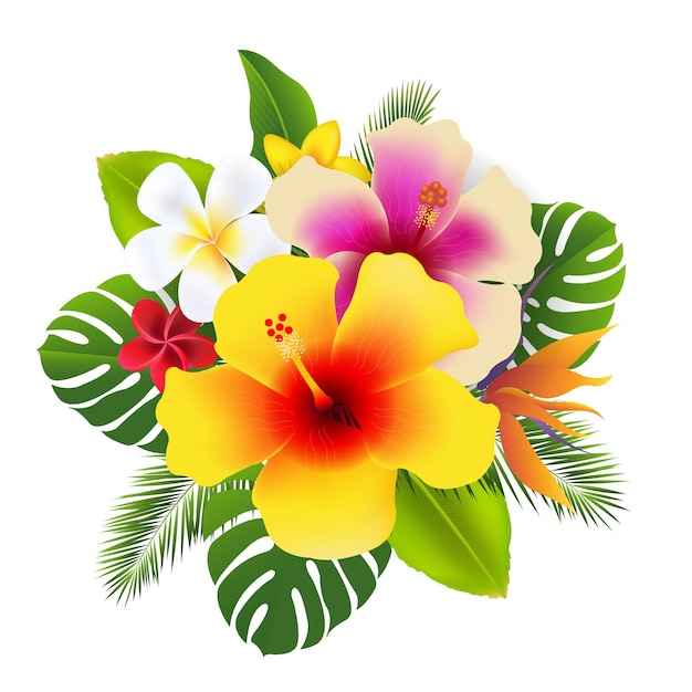 Frangipani avec une bannière de fleurs tropicales