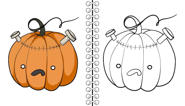 Frankenstein Pumpkin Coloring Contour Du Livre Et Doodle Mignons Personnages De Citrouille.