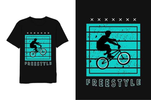 Freestyle, Siluet Homme à Vélo, Lettrage Style Simple Moderne Minimaliste Bleu