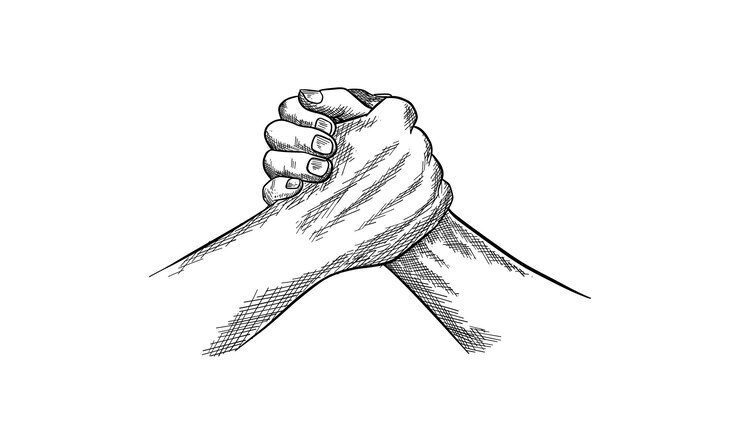 Vecteur frère ami poignée de main croquis gravure illustration vectorielle t-shirt vêtements dessin imprimé imitation de tableau à gratter image dessinée à la main en noir et blanc