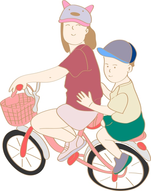 Vecteur frères et sœurs dessinés à la main à bicyclette