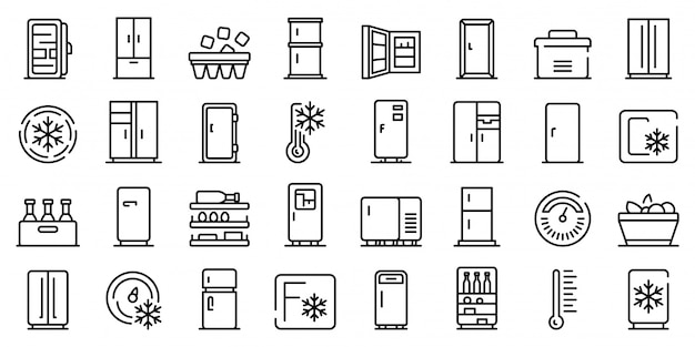 Fridge icons set, style de contour